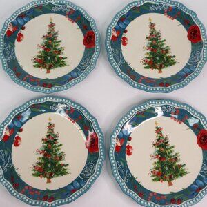 Pioneer Woman Christmas Tree Appetizer Plates Holiday Wishful Winter Ceramic 4Pc